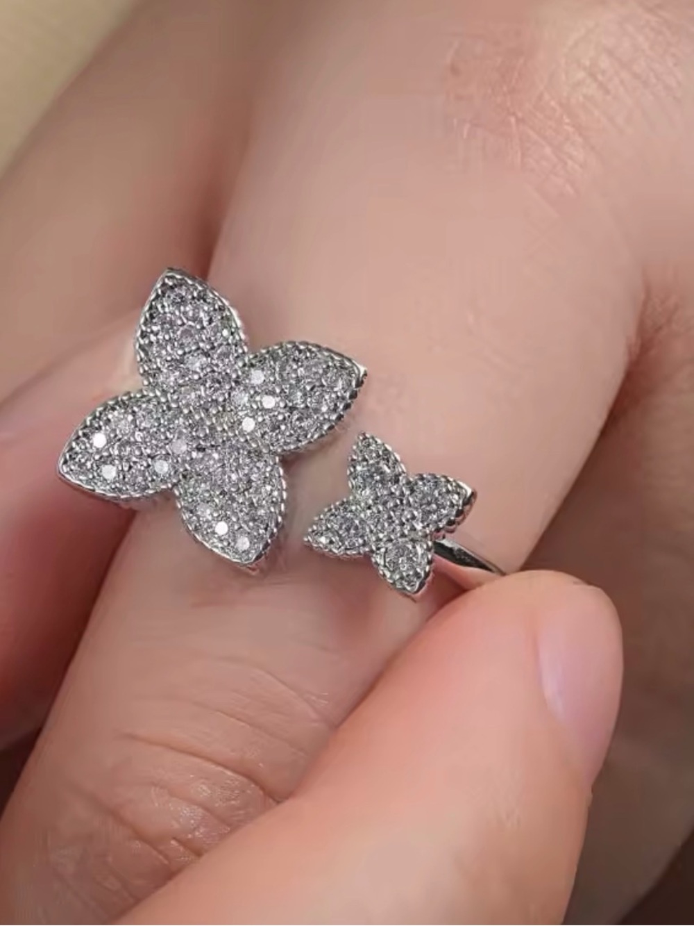 Adjustable Pavรฉ Clover Ring | Sparkly Statement | Silver Tone - Picture 11 of 11